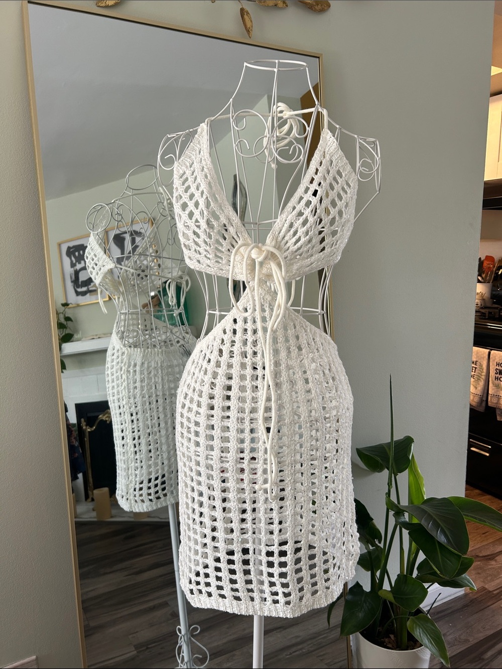 PrettyLittleThing White Crochet Tie-Front Mini Dress